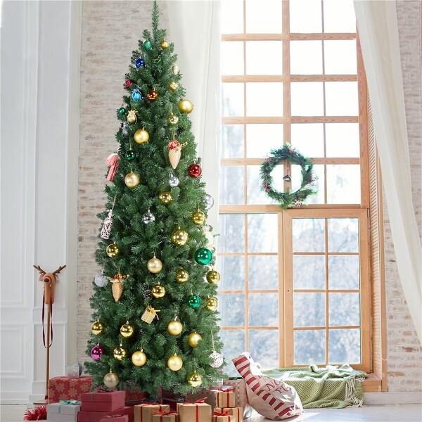 Yaheetech Prelit Artificial Christmas Tree Slim Tree Hinged Spruce