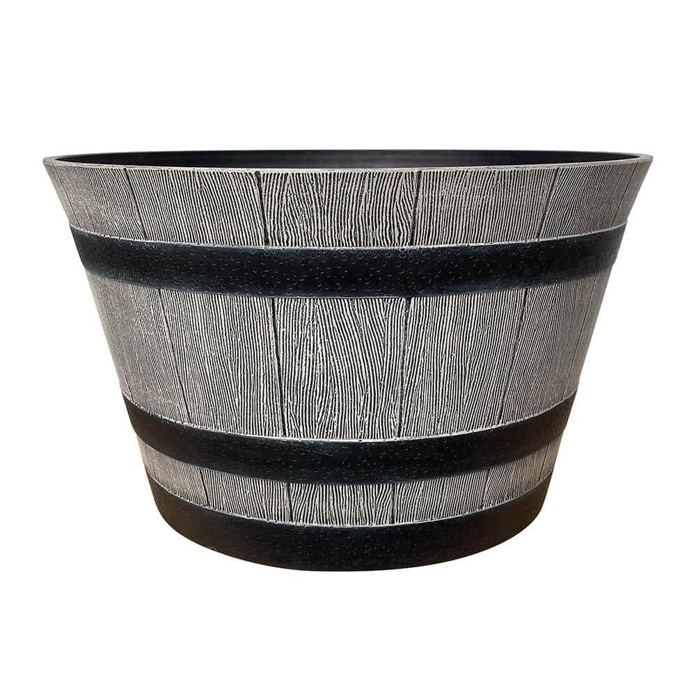 Southern Patio 22.24 in. Dia x 13 in. H 59 qt. Birchwood Gray High-Density Resin Whiskey Barrel Outdoor Planter HDR-055488