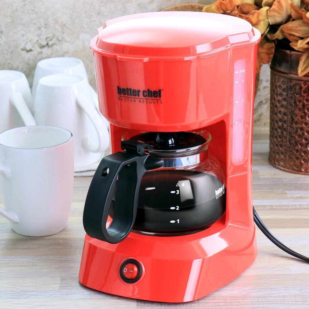 Better Chef 4-Cup Compact Drip Coffee Maker with Removable Filter Basket in Red 985117942M