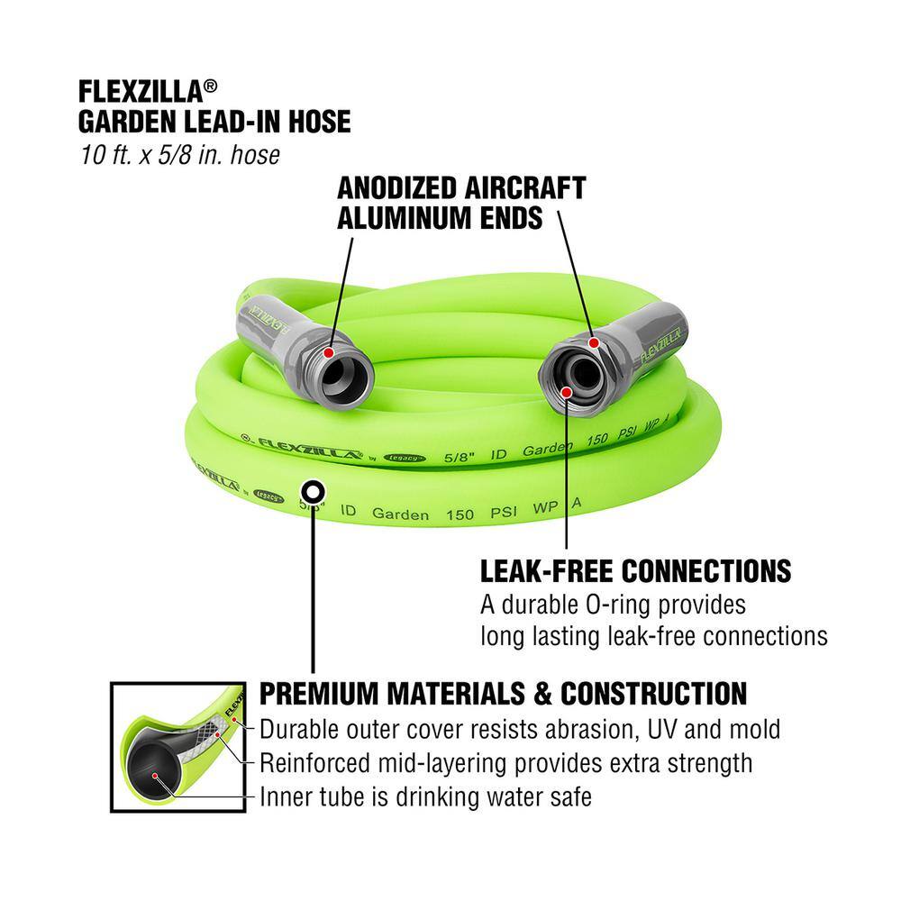 Flexzilla 58 in. x 10 ft. ZillaGreen Garden Lead-in Hose with 34 in. GHT Fittings HFZG510YW