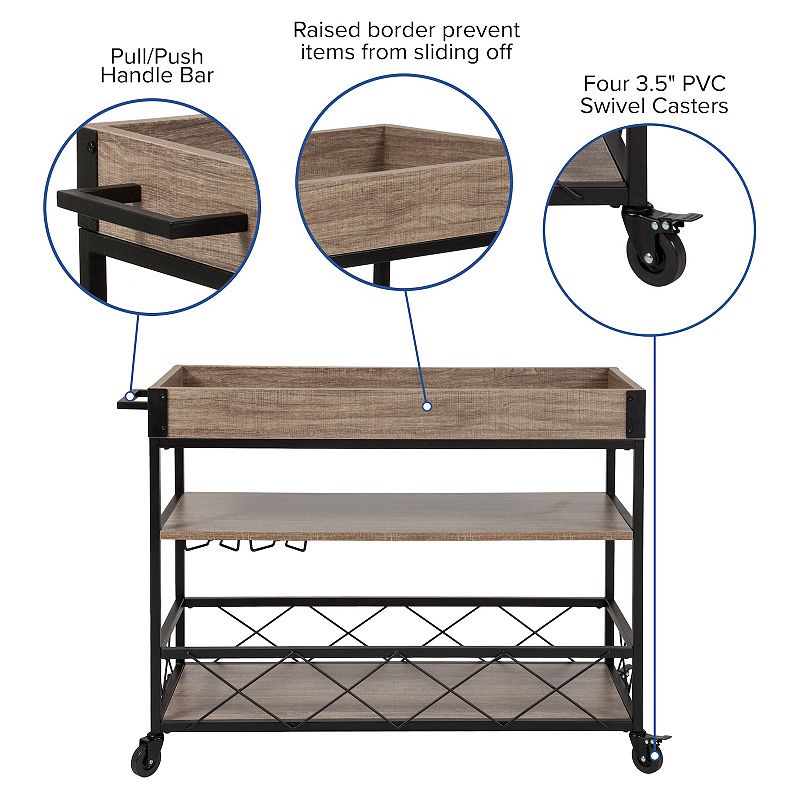 Flash Furniture Buckhead Distressed Kitchen Bar Cart