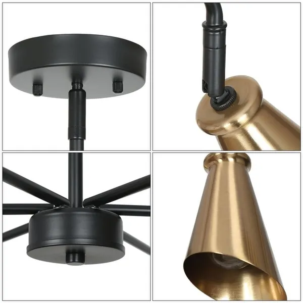 Tesa Modern 6-Light Black Gold Chandelier Metal Pendant Lights for Dining Room - 33.5