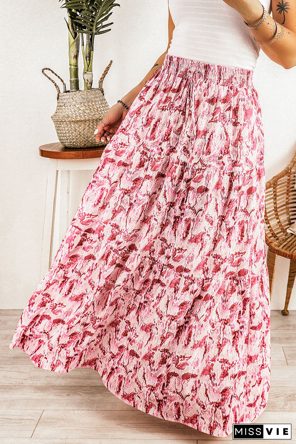 Printed Lace-Up High Waist Maxi Skirt