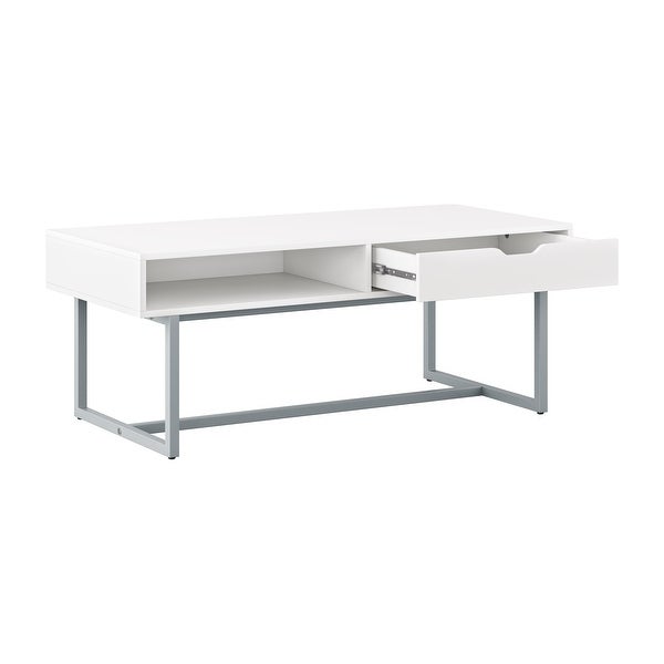 Auston Single Drawer Coffee Table with Silver Metal Legs