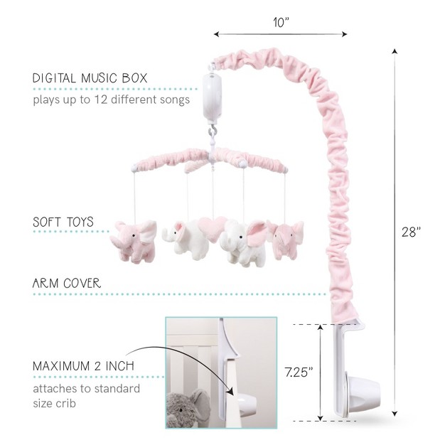 The Peanutshell Pink Elephant Musical Baby Crib Mobile For Girls