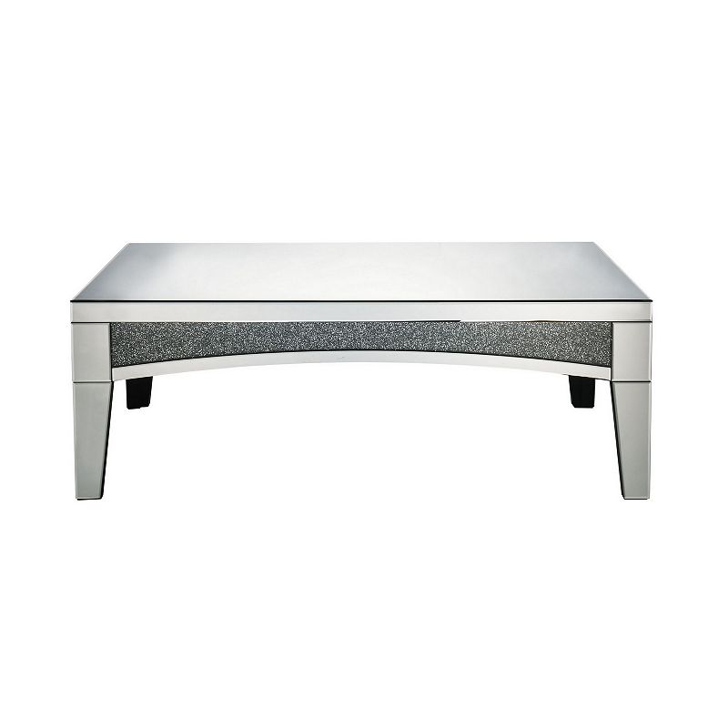 Coffee Table with Mirror Trim and Faux Stone Inlays， Silver