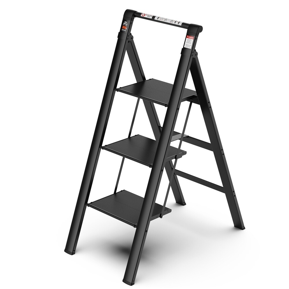 Retractable Handgrip Folding 3 Step Ladder with Anti Slip Wide Pedal