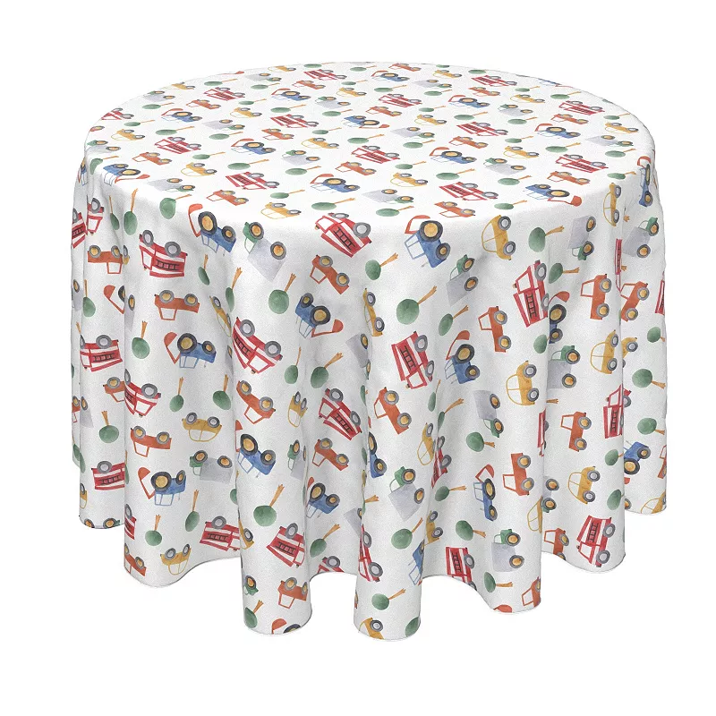 Round Tablecloth， 100% Polyester， 90 Round， Trucks， Tractors and Cars