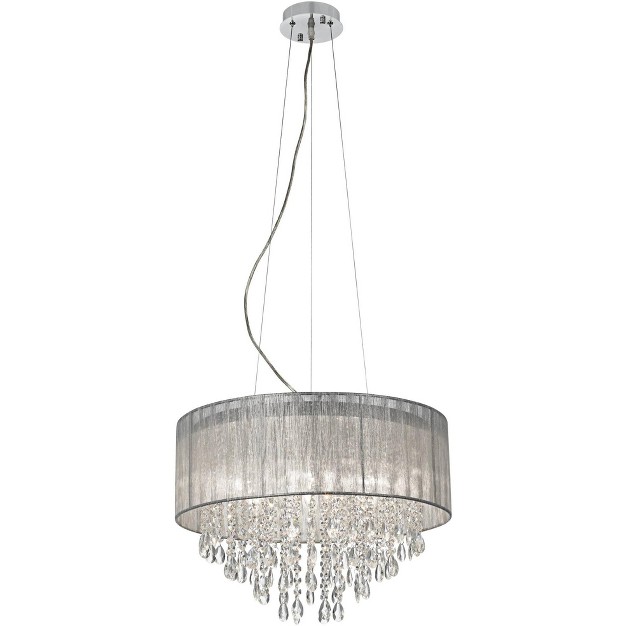 Wide Modern Crystal Silver Fabric Shade 7 light Fixture For Dining Room House Kitchen Island