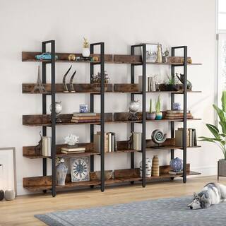 TRIBESIGNS WAY TO ORIGIN Bingo 71.6 in. Rustic Brown Wood 5-Shelf Etagere Bookcase with Back Fence HD-F1248