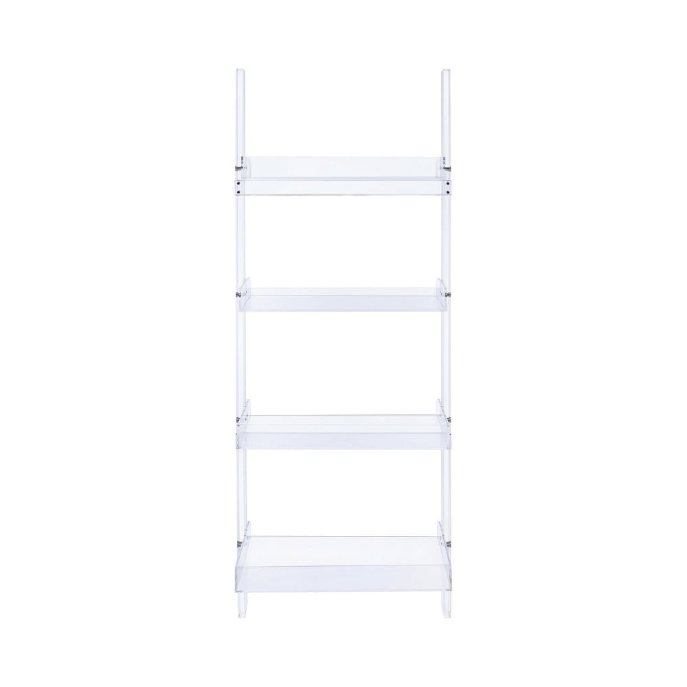 72 Inch Modern Ladder Bookcase  4 Shelves  3 Tray Edges  Clear Acrylic