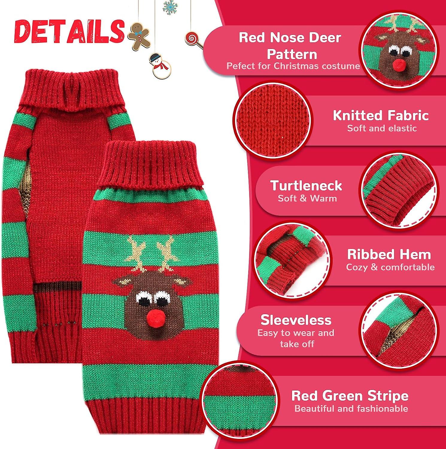 Dog Cat Christmas Sweater Boy Girl Ugly Reindeer Xmas Pet Clothes Puppy Costume New Year Gifts For Dogs Outfits (xl， Red Green Stripe Reindeer)