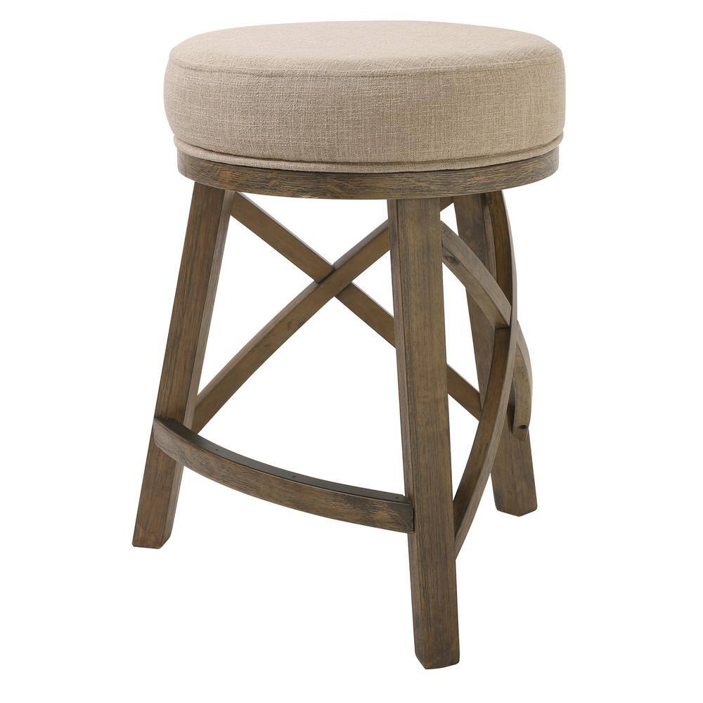 New Ridge Home Goods Regal Backless Wood Swivel 25 in. Counter-Height Bar Stool with Linen Cream Seat, One Stool NH101054-FCS-WV