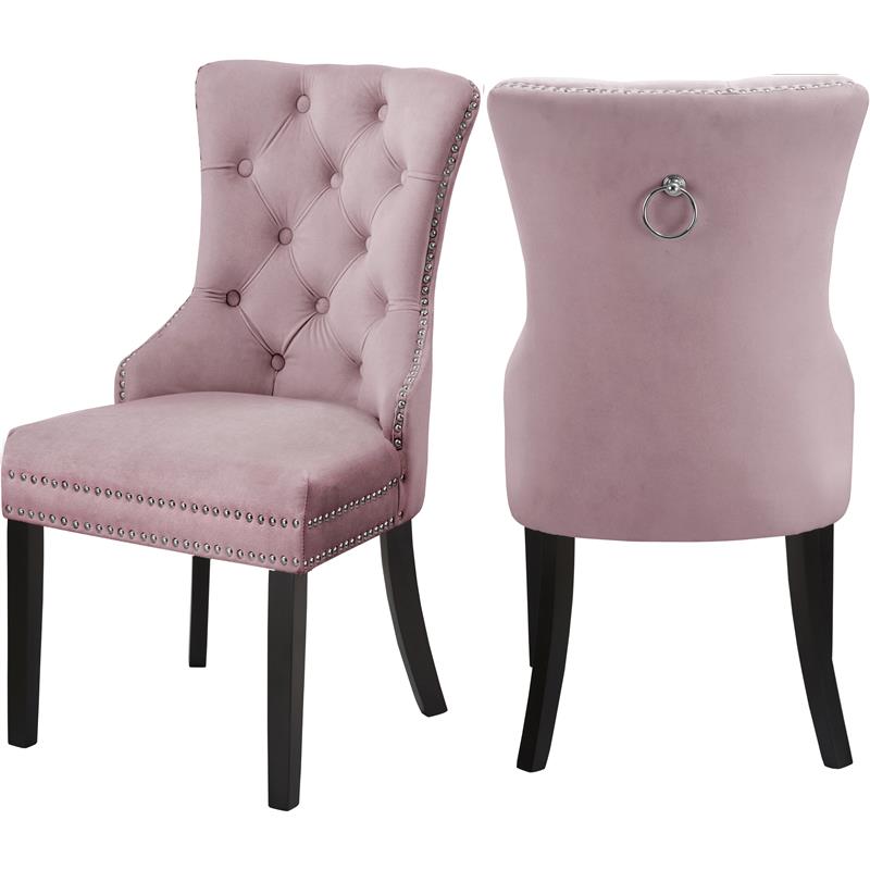 Meridian Furniture Nikki Pink Velvet Dining Chair， Set of 2-Color:Pink Velvet，Style:Contemporary