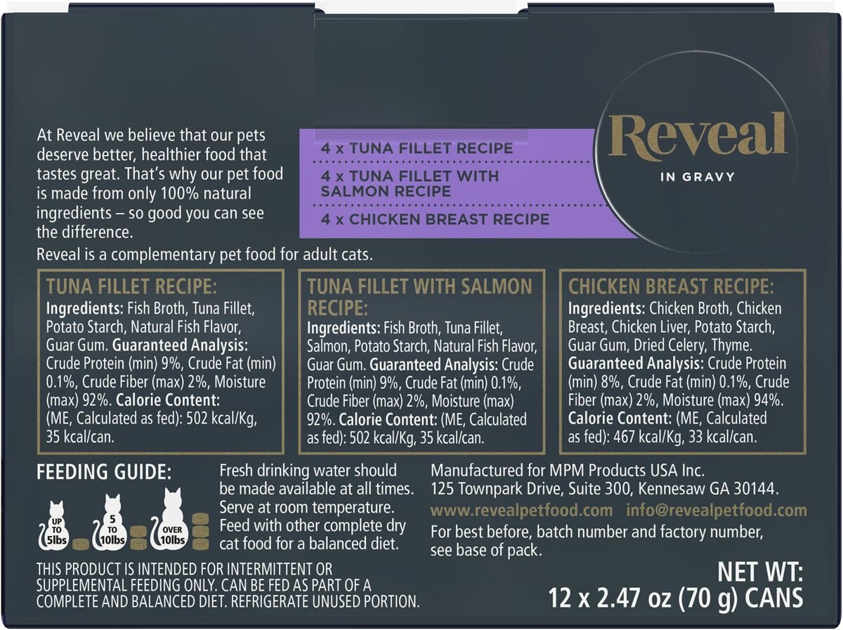 Reveal Natural Grain-Free Variety of Fish and Chicken in Gravy Flavored Wet Cat Food