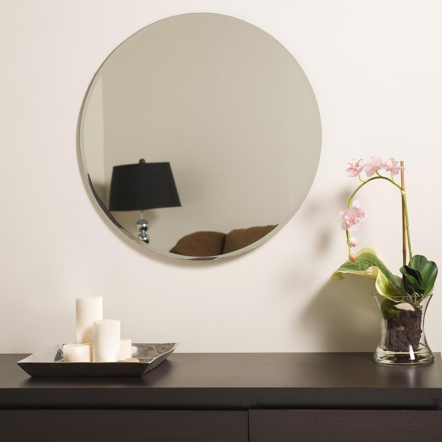 Frameless Round Beveled Mirror