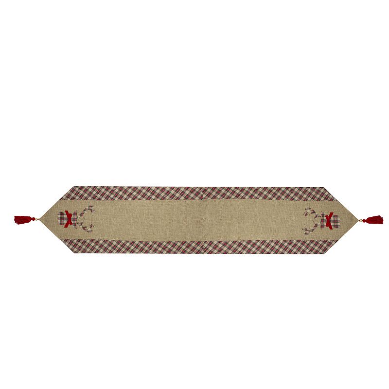 36 Red and Brown Burlap and Plaid Reindeer Christmas Table Runner