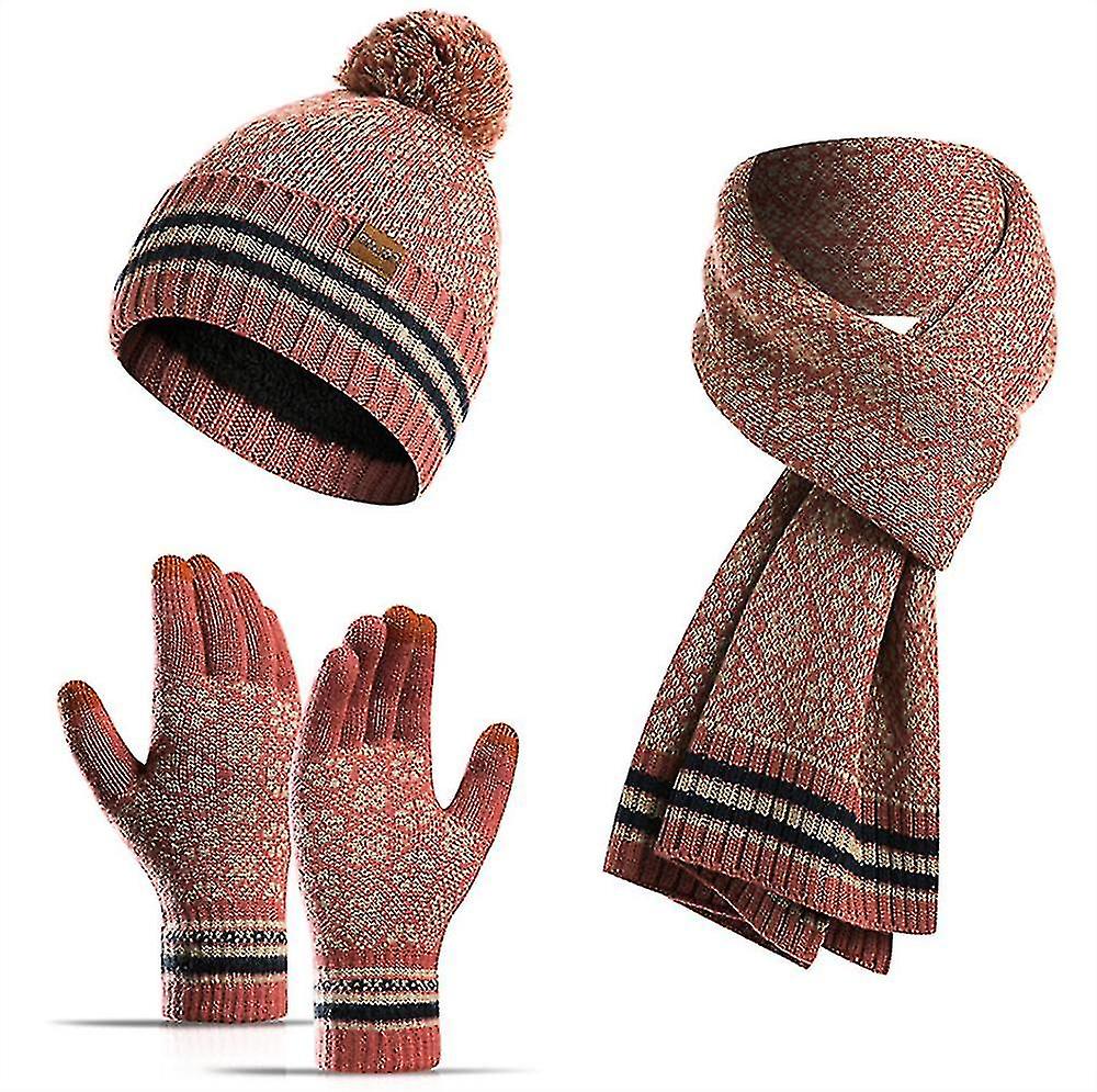 3 Pieces Winter Hat Scarf Gloves Set And Touchscreen Gloves