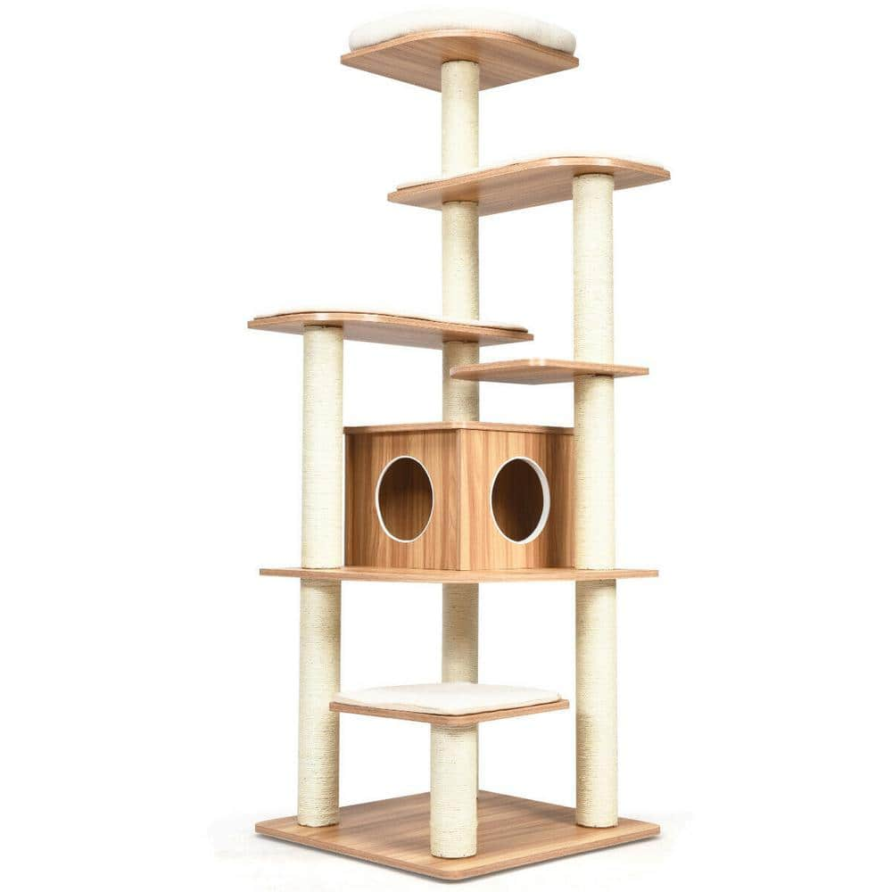 ANGELES HOME 69 in. Tall Brown Sleep and Play Cat Tree M74-8PS31