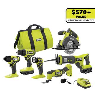 RYOBI ONE+ 18V Cordless 6-Tool Combo Kit with 1.5 Ah Battery 4.0 Ah Battery and Charger PCL1600K2