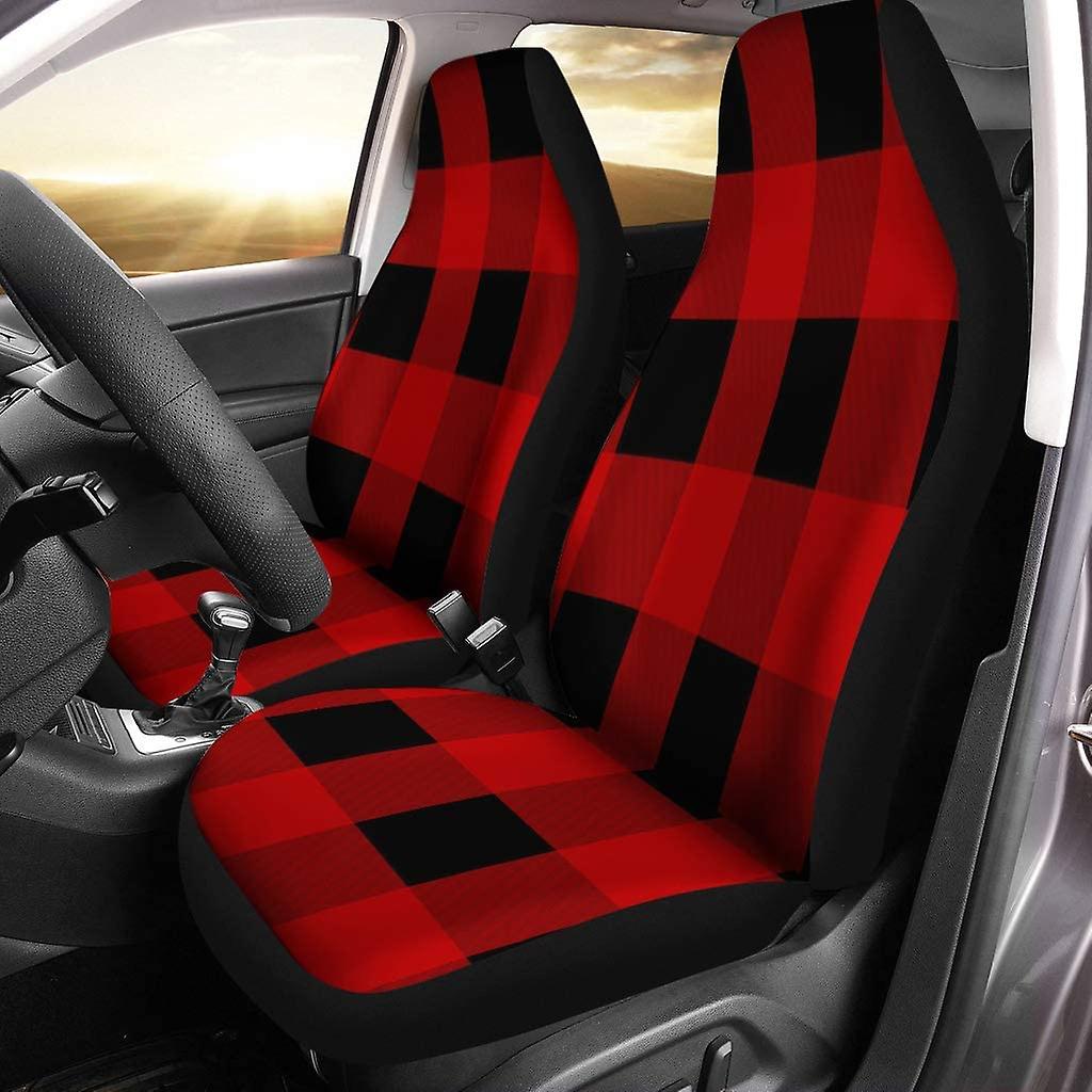 Set Of 2 Car Seat Covers Red Buffalo Lumberjack Plaid Pattern Check Abstract Black Casual Universal Auto Front Seats Protector Fits D---41803