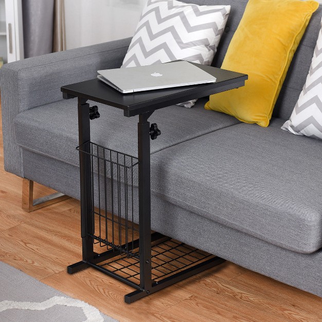 Costway Height Adjustable Sofa Side Table Snack End Slide Under Table Rolling Casters