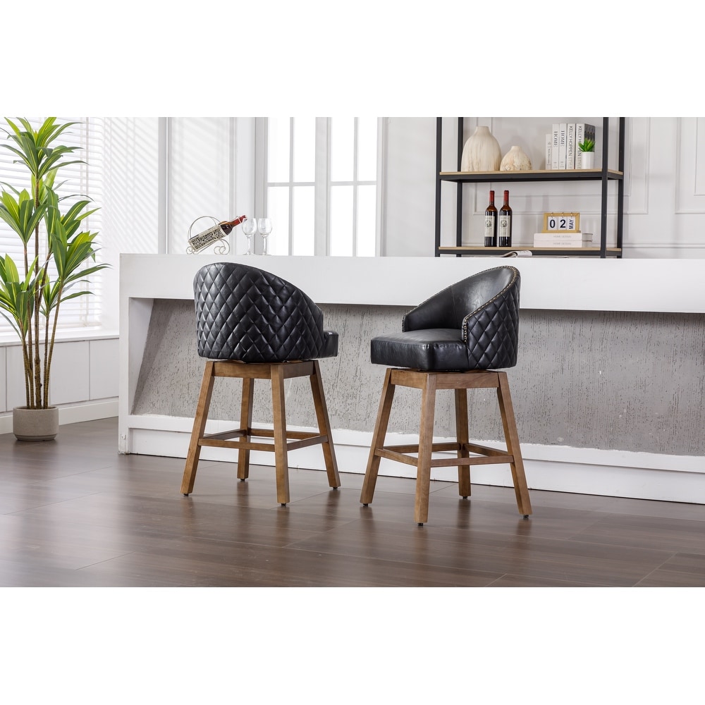 Upholstered PU Leather Swivel Barstool with Footrest  Set of 2