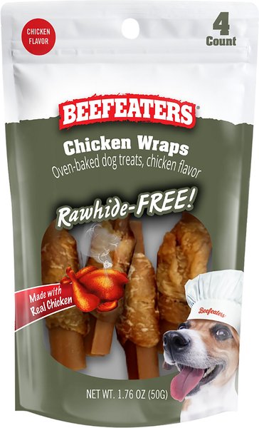 Beefeaters Chicken Wraps Rawhide Free Dog Treat， 1.76-oz bag， case of 12