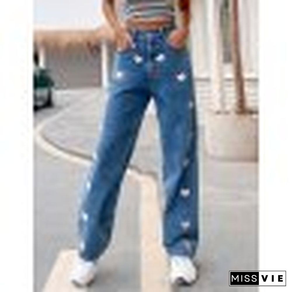 Heart Pattern Denim Jeans