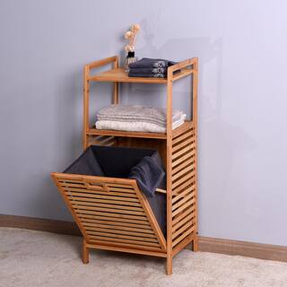 FUNKOL Bathroom Laundry Basket Bamboo Storage with 2-Tier Shelf W409lyp34117