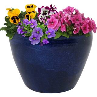 Sunnydaze Chalet 15 in. Blue Ceramic IndoorOutdoor Planter AP-827