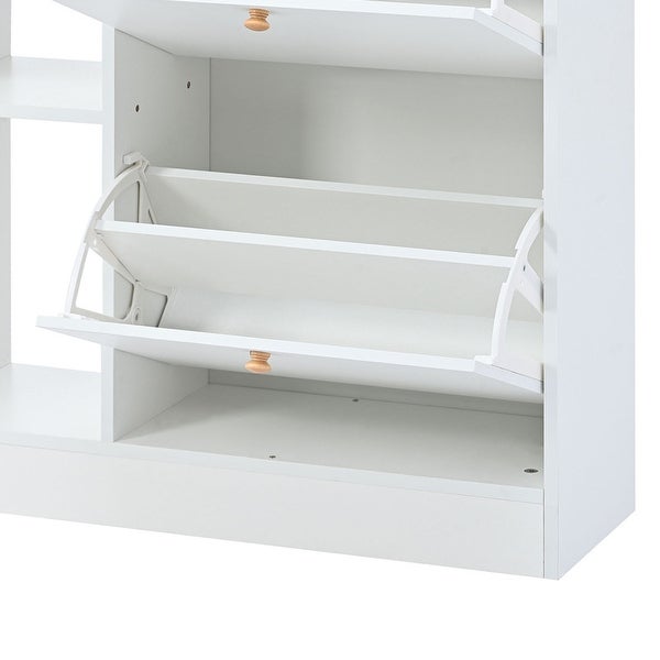 Modern Shoe Cabinet with 4 Flip Drawers， Multifunctional 2-Tier Shoe Storage Organizer with Drawers， Free Standing Shoe Rack - - 37370296