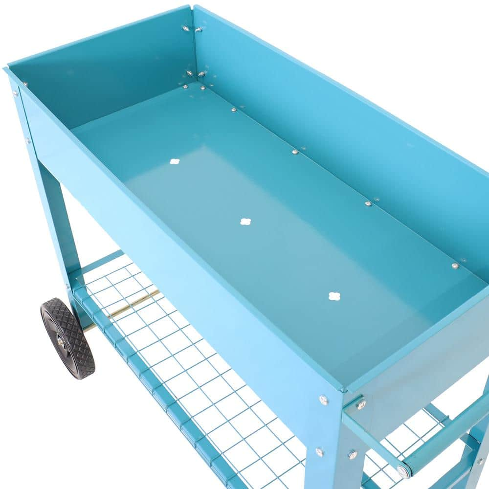 Sunnydaze Decor Galvanized Steel Mobile Raised Garden Bed Cart in Blue HB-229