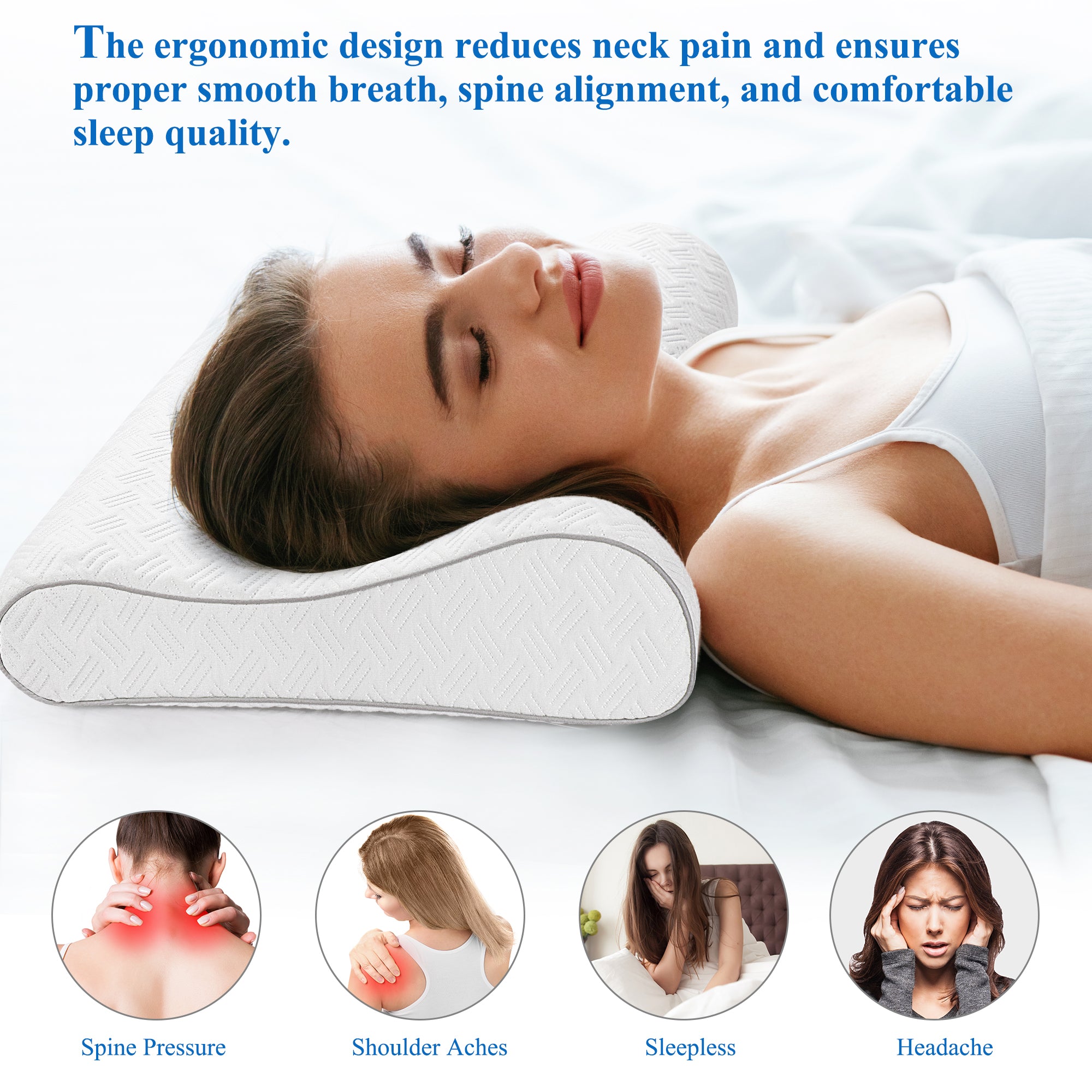 PiccoCasa Contour Pillow Memory Foam Pillow for Neck Pain,  Queen (29 x 16 x 4.7/3.5inch)