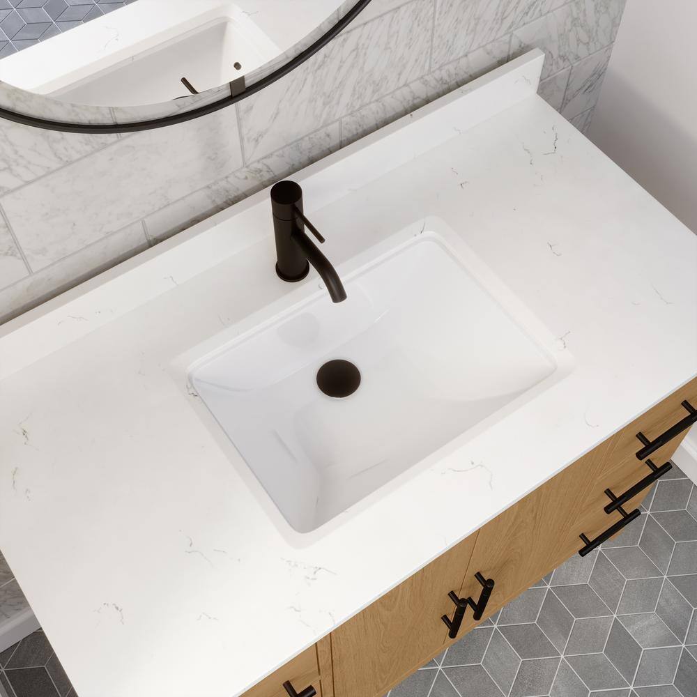 ART BATHE Vienna 42 in. W x 22 in. D Bath Vanity in White Oak Diamond Quartz Top with White Sink Power Bar and Drawer Organizer VA42WO