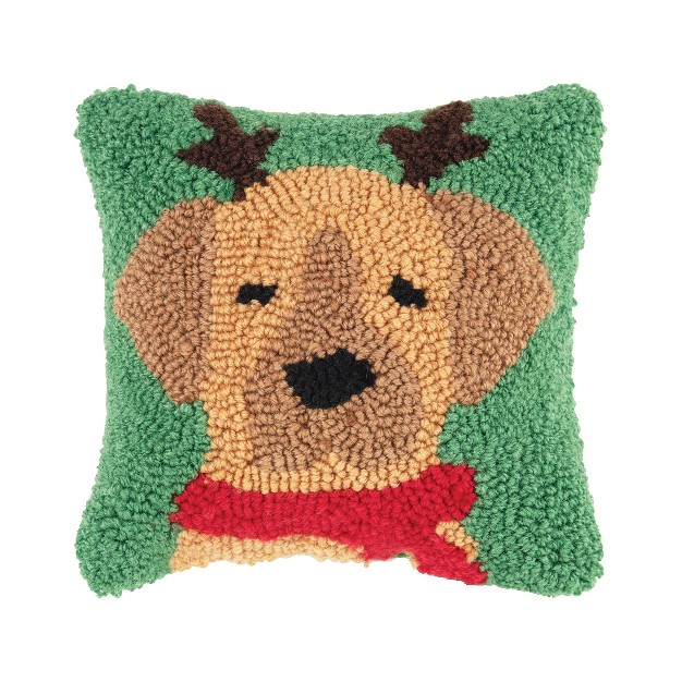 X 8 quot Christmas Golden Brown Puppy Dog With Reindeer Antlers On Green Background Petite Accent Hooked Throw Pillow