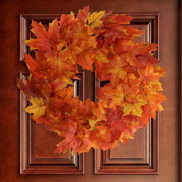 Autumn Splendor: 24Inch Silk Maple Leaf Wreath for Front Door