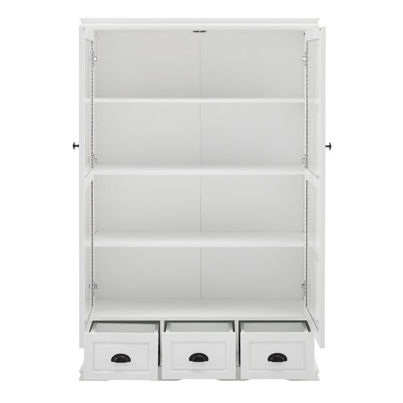 Storage Cabinet with Tempered Glass Doors 3 Drawers Curio Cabinet with Adjustable Shelf Display Cabinet