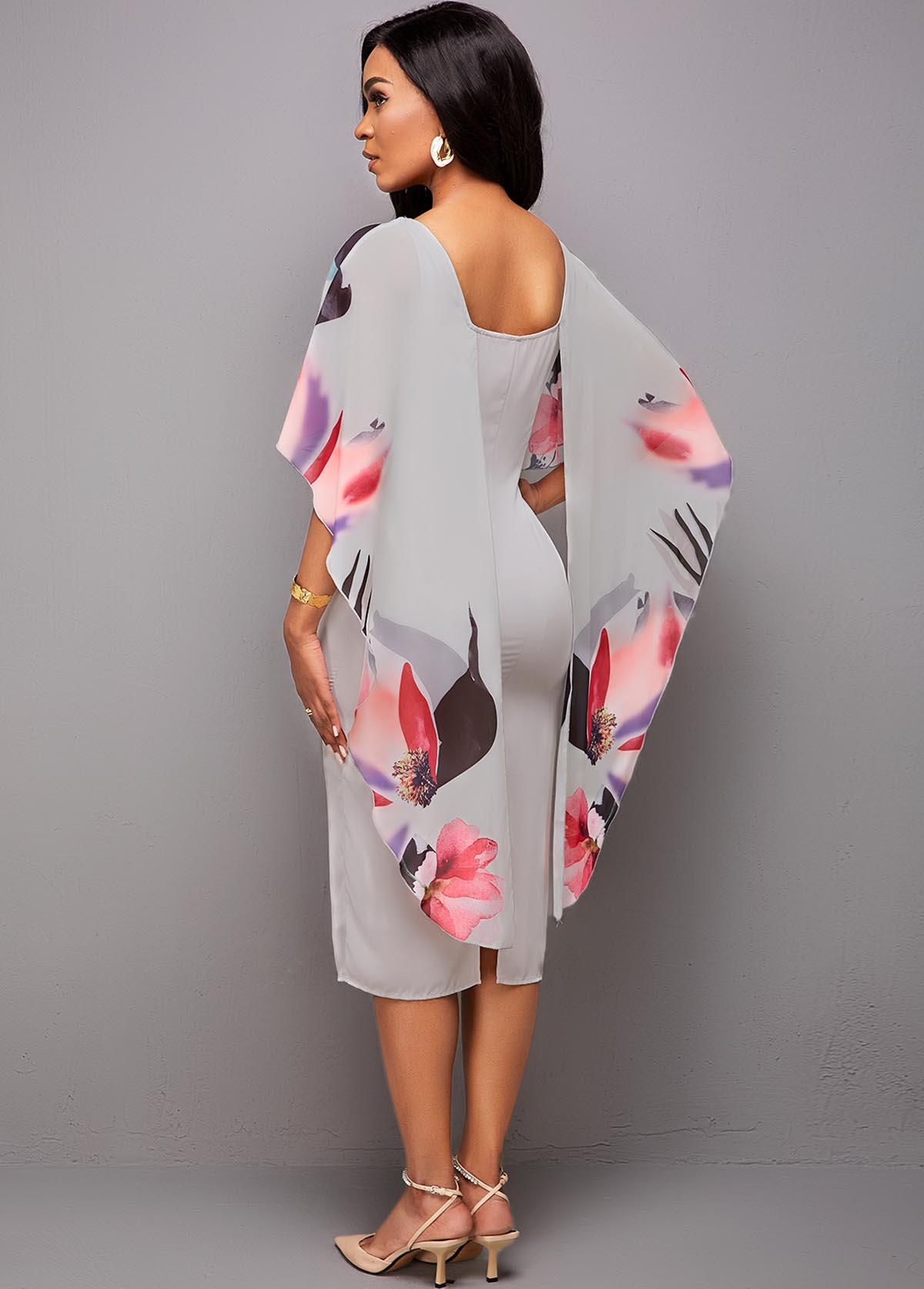 Floral Print 3/4 Sleeve Bodycon Dress