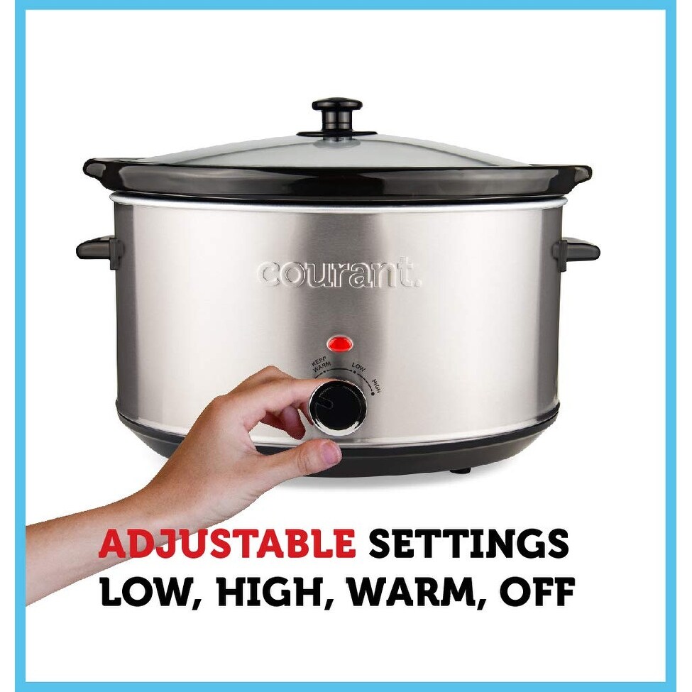 Oval Slow Cooker Crock  with Easy Options 8.5 Quart Dishwasher Safe Pot  Stainless Steel