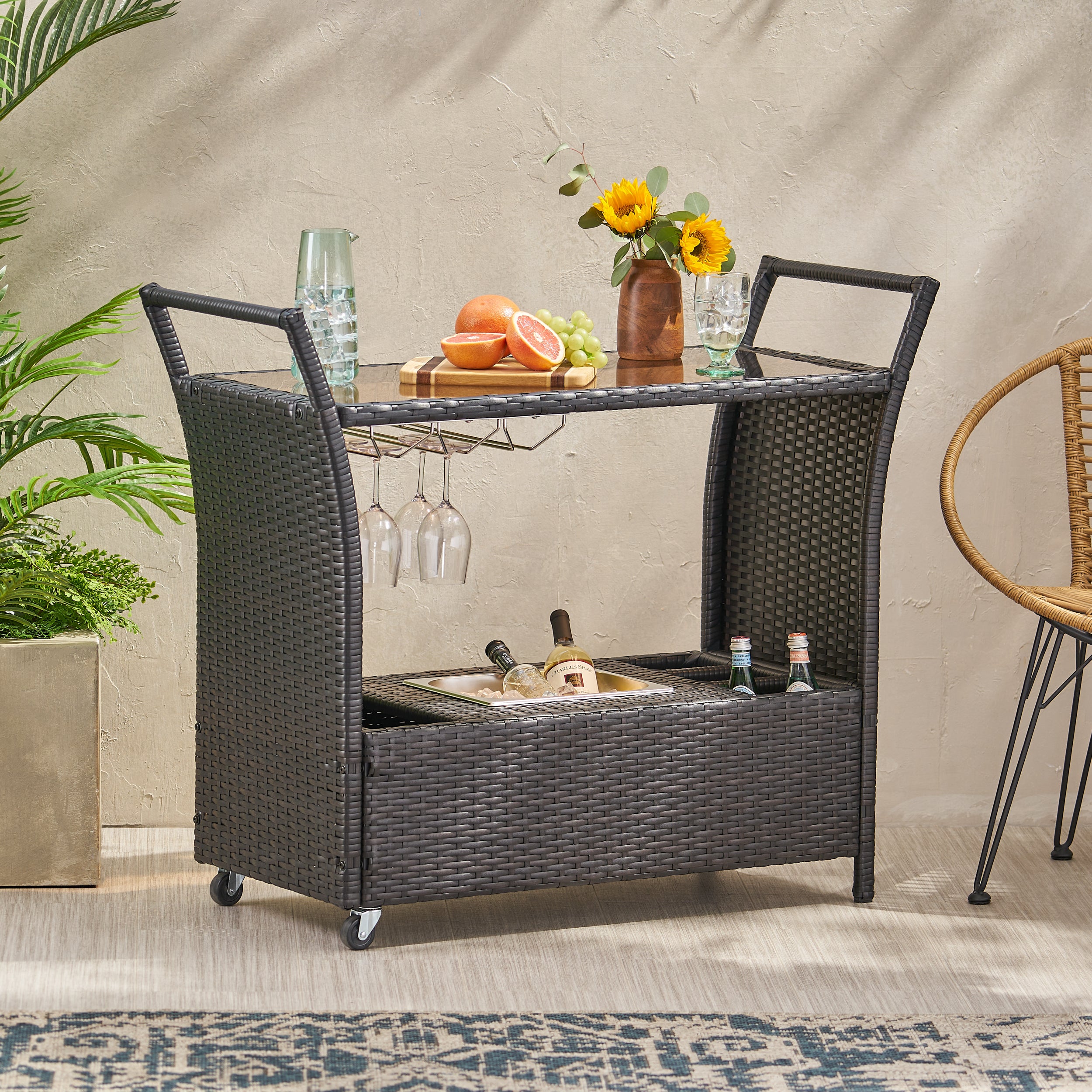 Benett Outdoor Wicker Serving Bar Cart