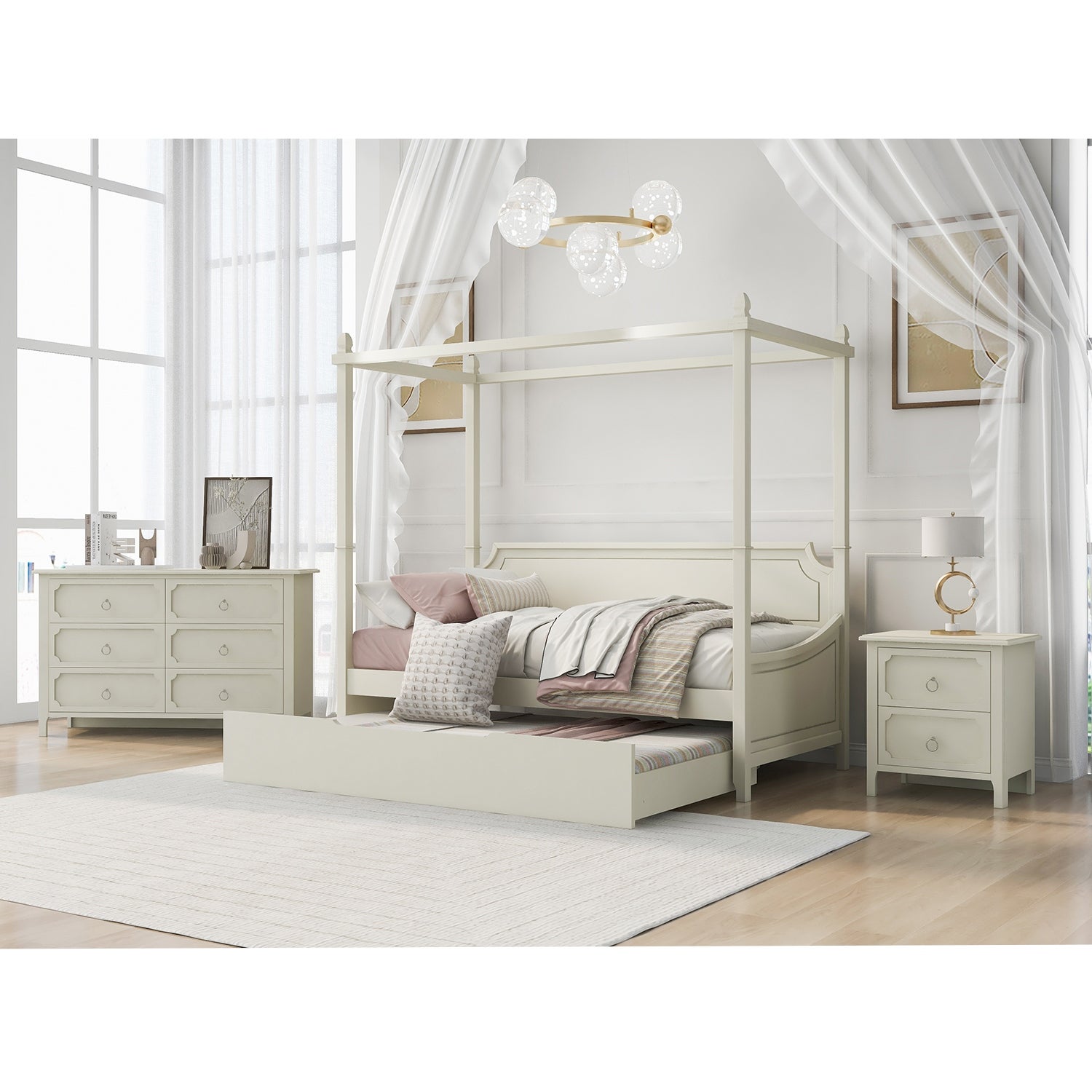 3 Pieces Bedroom Sets with Canopy Daybed， Nightstand and Dresser - - 37374874