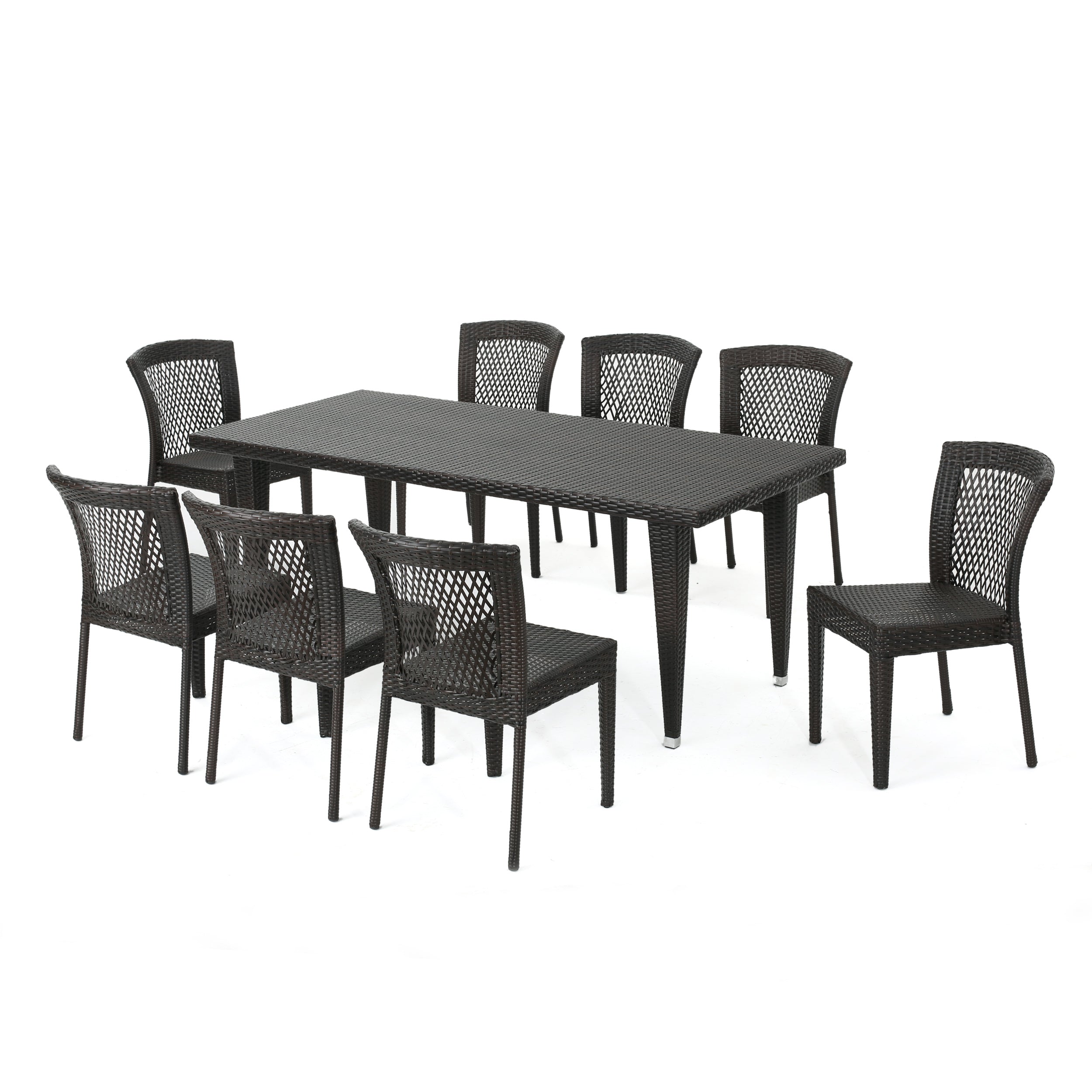 Beach Lane Outdoor 9 Piece Multi-brown Wicker Dining Set