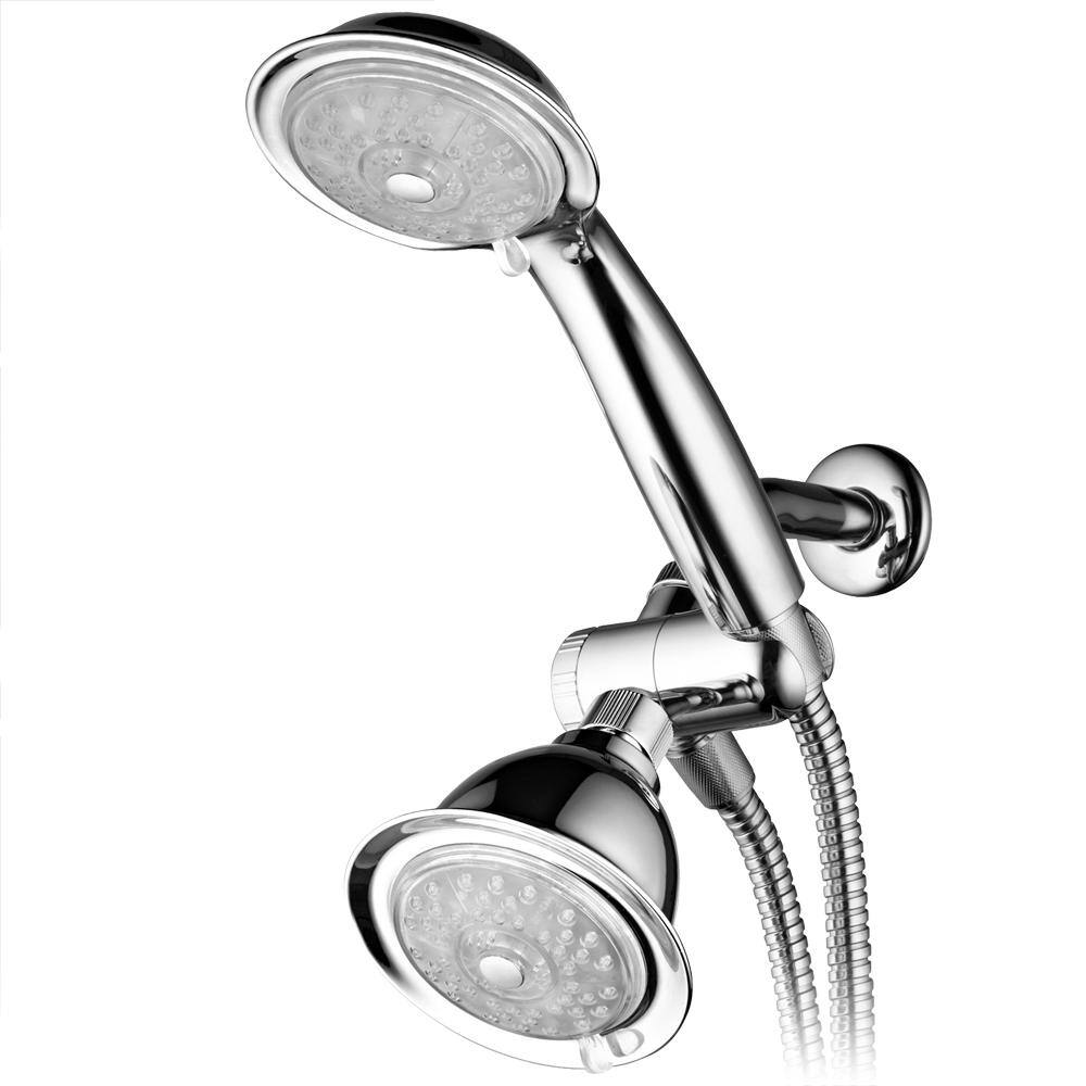 Luminex 24-spray 4 in. Dual Shower Head and Handheld Shower Head with LED Lighted in Chrome 1498