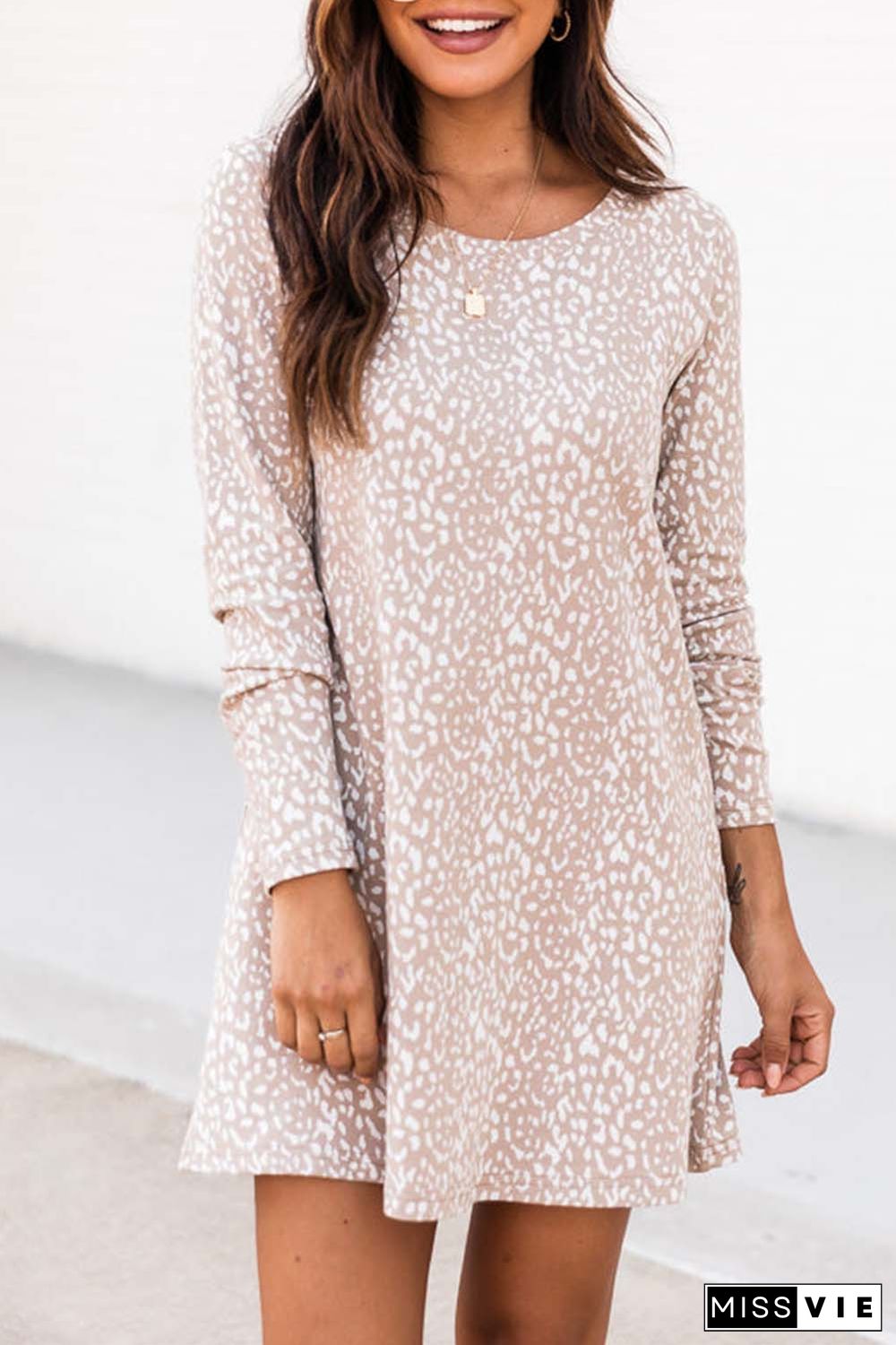 Long Sleeve Animal Print T-Shirt Dress