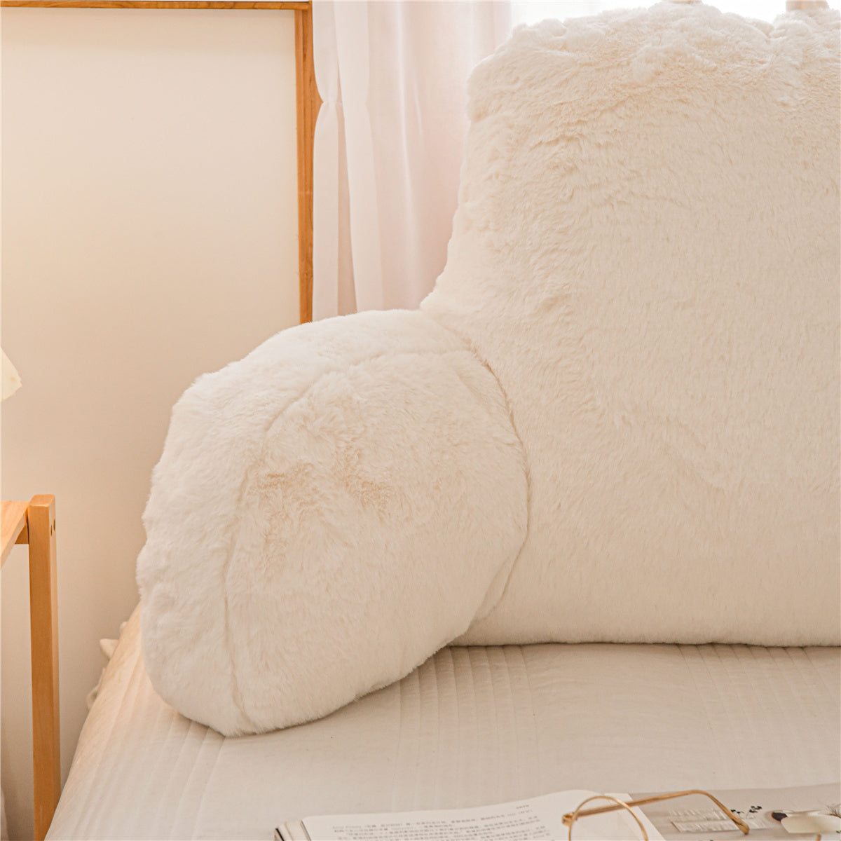 Btargot Faux Fur Lounge Backrest Reading Pillow for the Bed with Arms， Ivory， Specialty Size