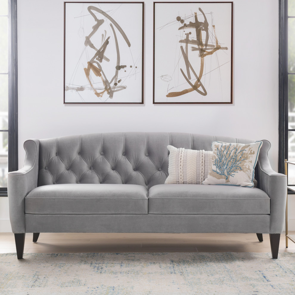 Ken 74 quotUpholstered Button Tufted Sofa   Transitional   Sofas   by Jennifer Taylor Home  Houzz