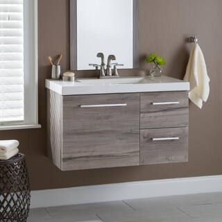 Domani Larissa 37 in. W x 19 in. D Wall Hung Bath Vanity in White Washed Oak with Cultured Marble Vanity Top in White with Sink LR36P2-WO