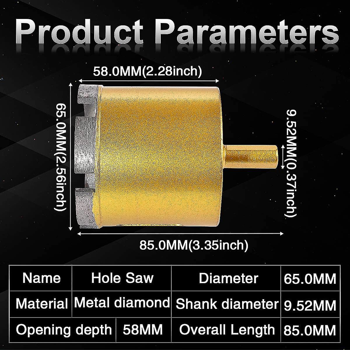 65mm Diamond Hole Saw For Glass， Ceramic， Marble， Granite， Slate Porcelain Marble Core Drill (65mm Diameter)