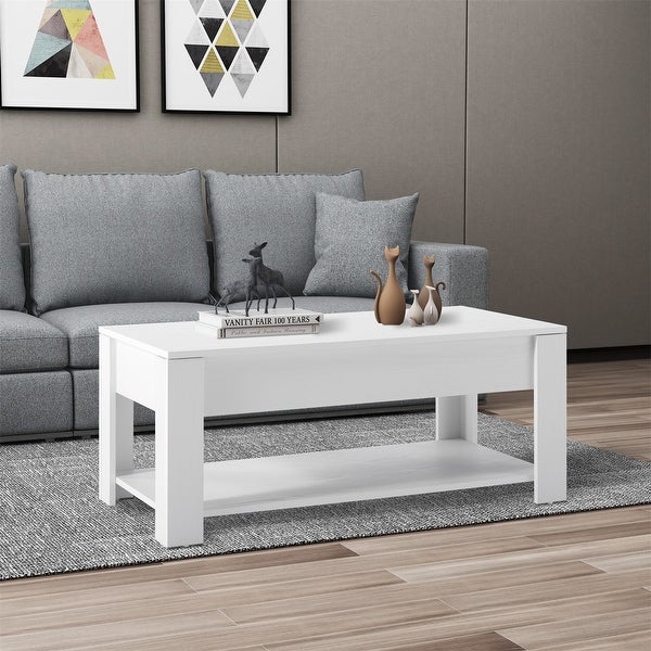 39.4 in. Rectangle Wood Lift Top Extendable Coffee Table with Storage